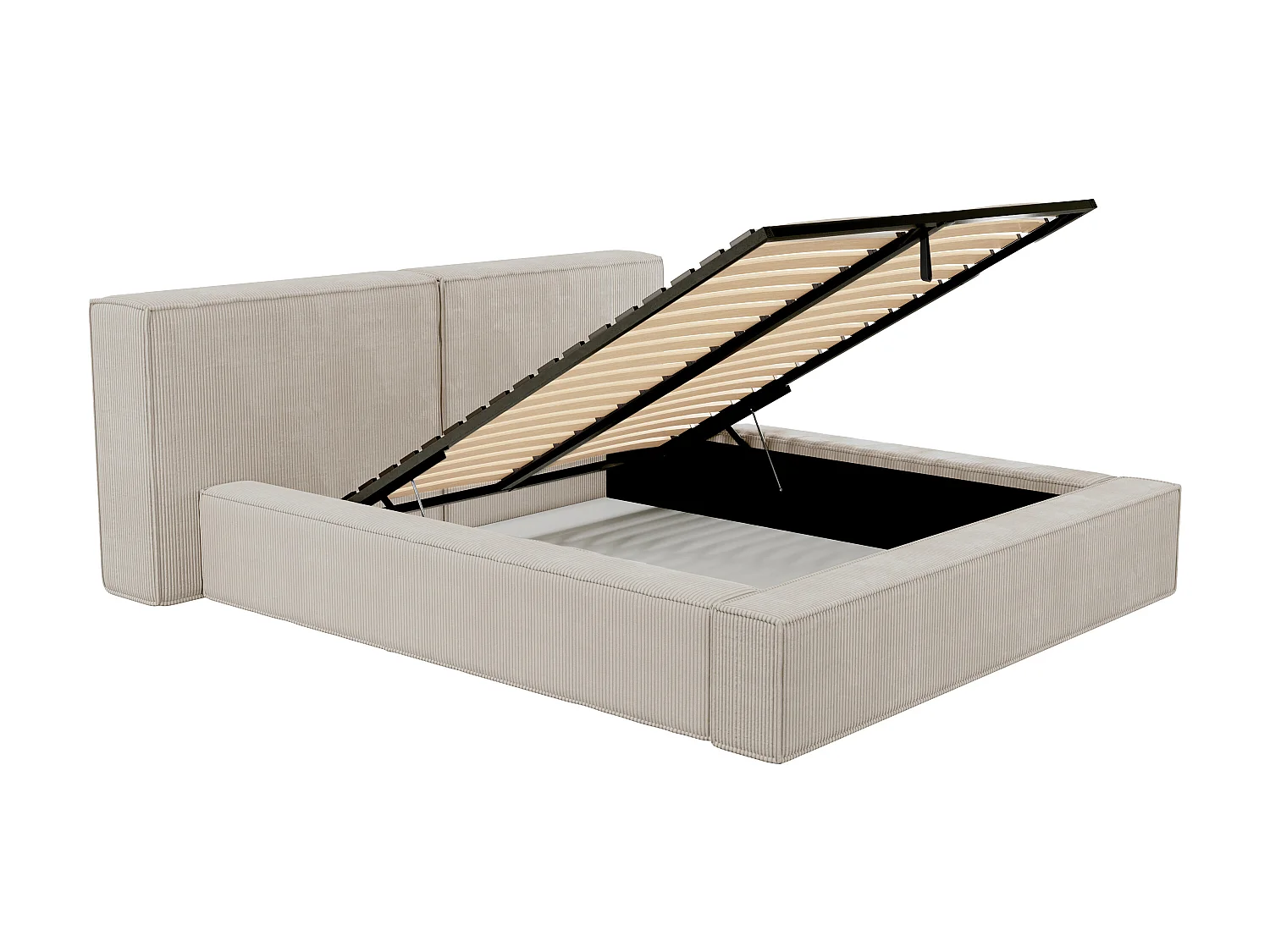 Lit coffre 160 x 200 cm - Velours côtelé - Beige + Matelas - TIMANO de Pascal Morabito