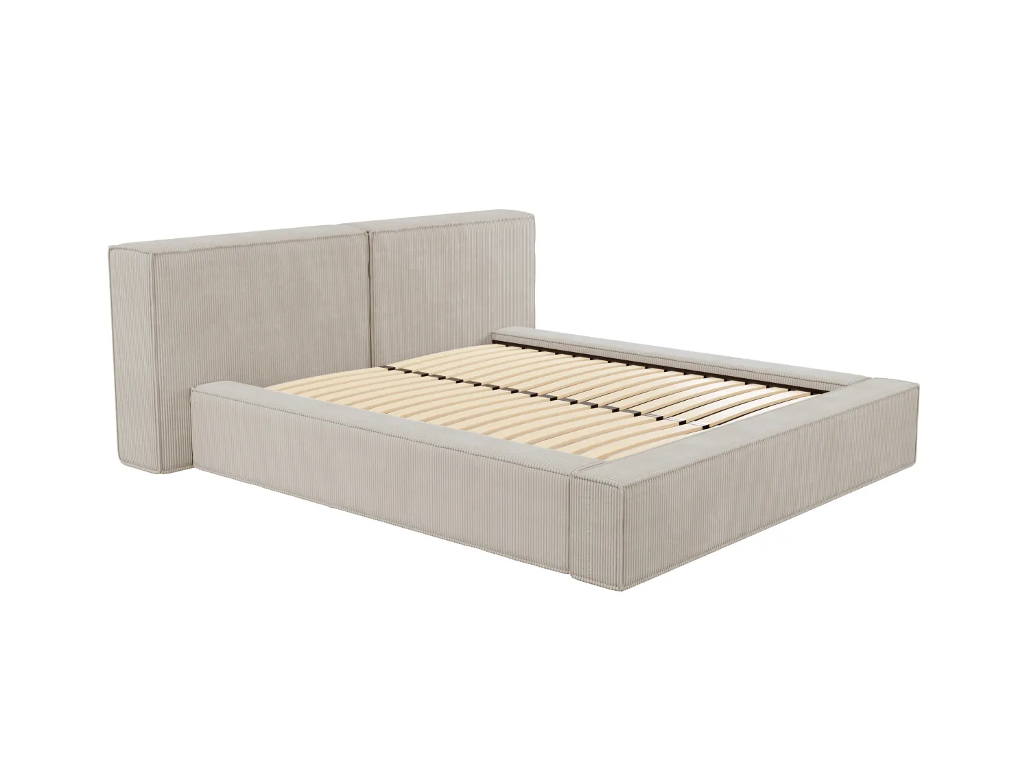 Lit coffre 160 x 200 cm - Velours côtelé - Beige + Matelas - TIMANO de Pascal Morabito