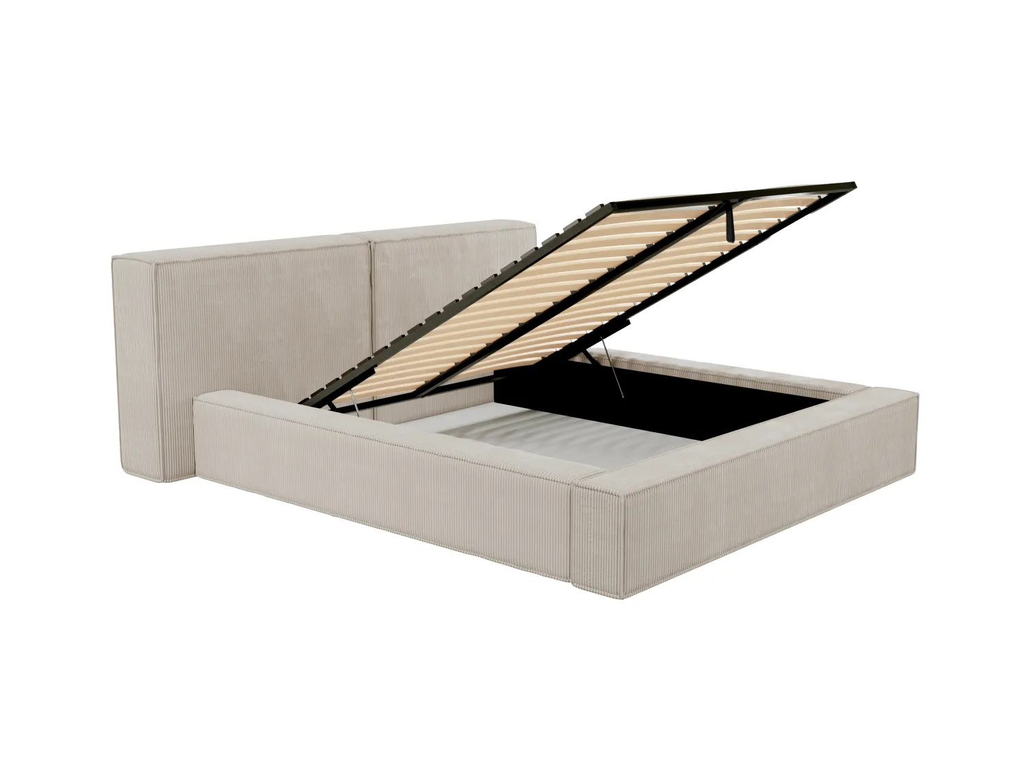 Lit coffre 160 x 200 cm - Velours côtelé - Beige + Matelas - TIMANO de Pascal Morabito