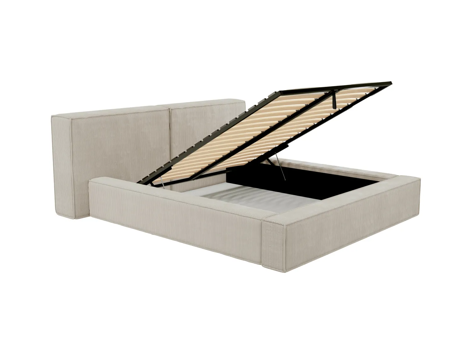 Lit coffre 180 x 200 cm - Velours côtelé - Beige + Matelas - TIMANO de Pascal Morabito