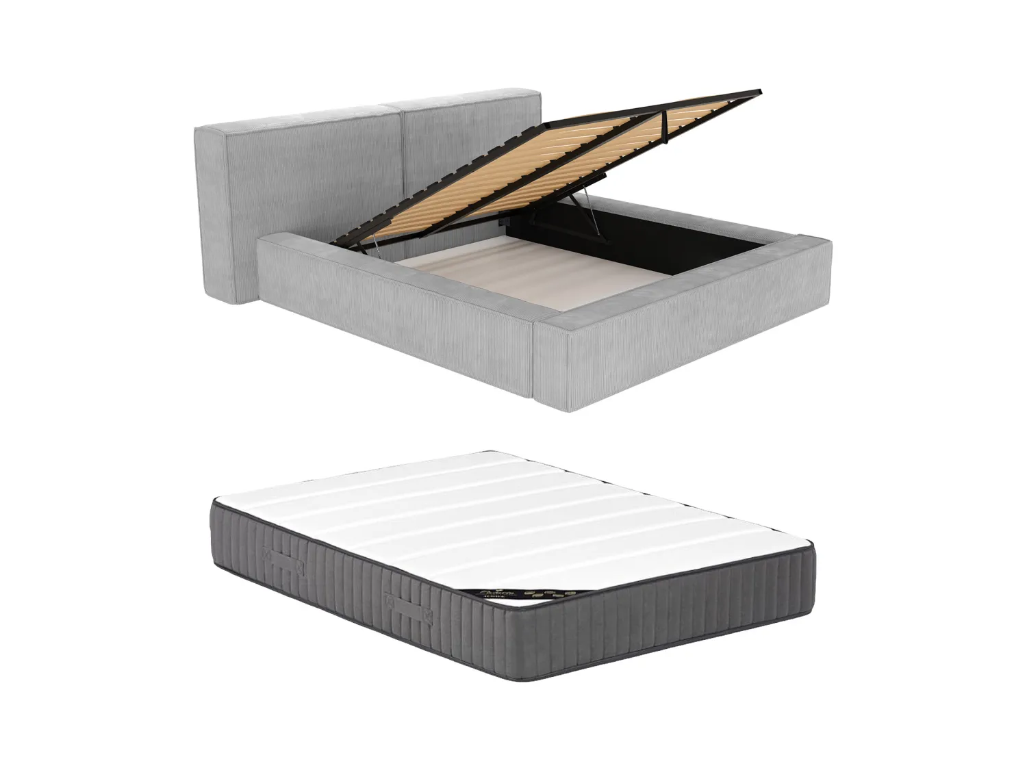 Lit coffre 180 x 200 cm - Velours côtelé - Gris clair + Matelas - TIMANO de Pascal Morabito