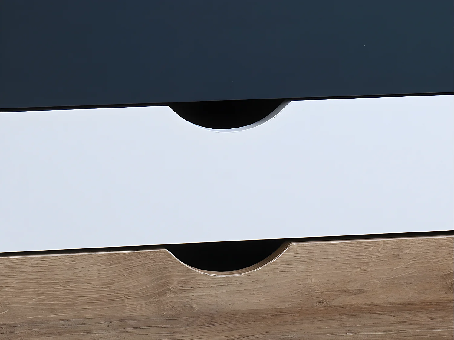 Table de chevet avec 3 tiroirs - Coloris : Naturel, blanc et bleu - LURVIA