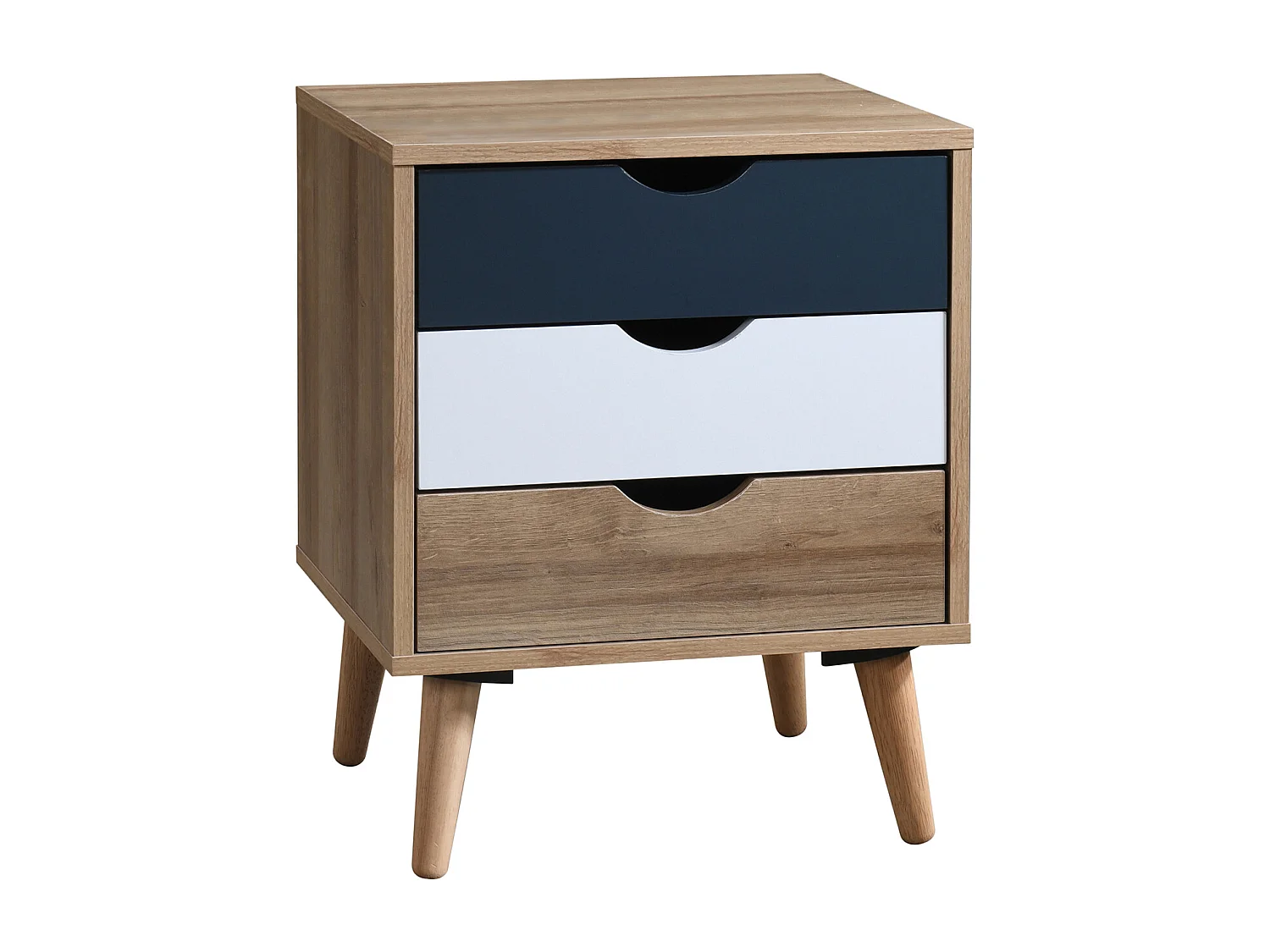 Table de chevet avec 3 tiroirs - Coloris : Naturel, blanc et bleu - LURVIA