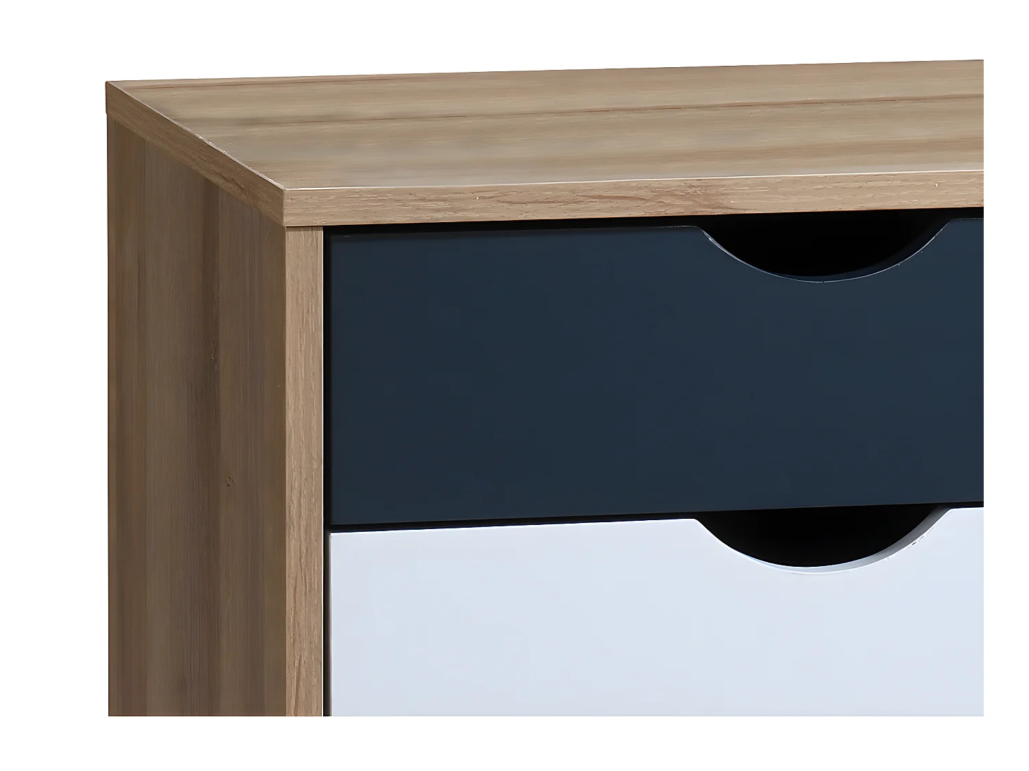 Nachtkastje met 3 lades - Kleur: naturel, wit en marineblauw - LURVIA