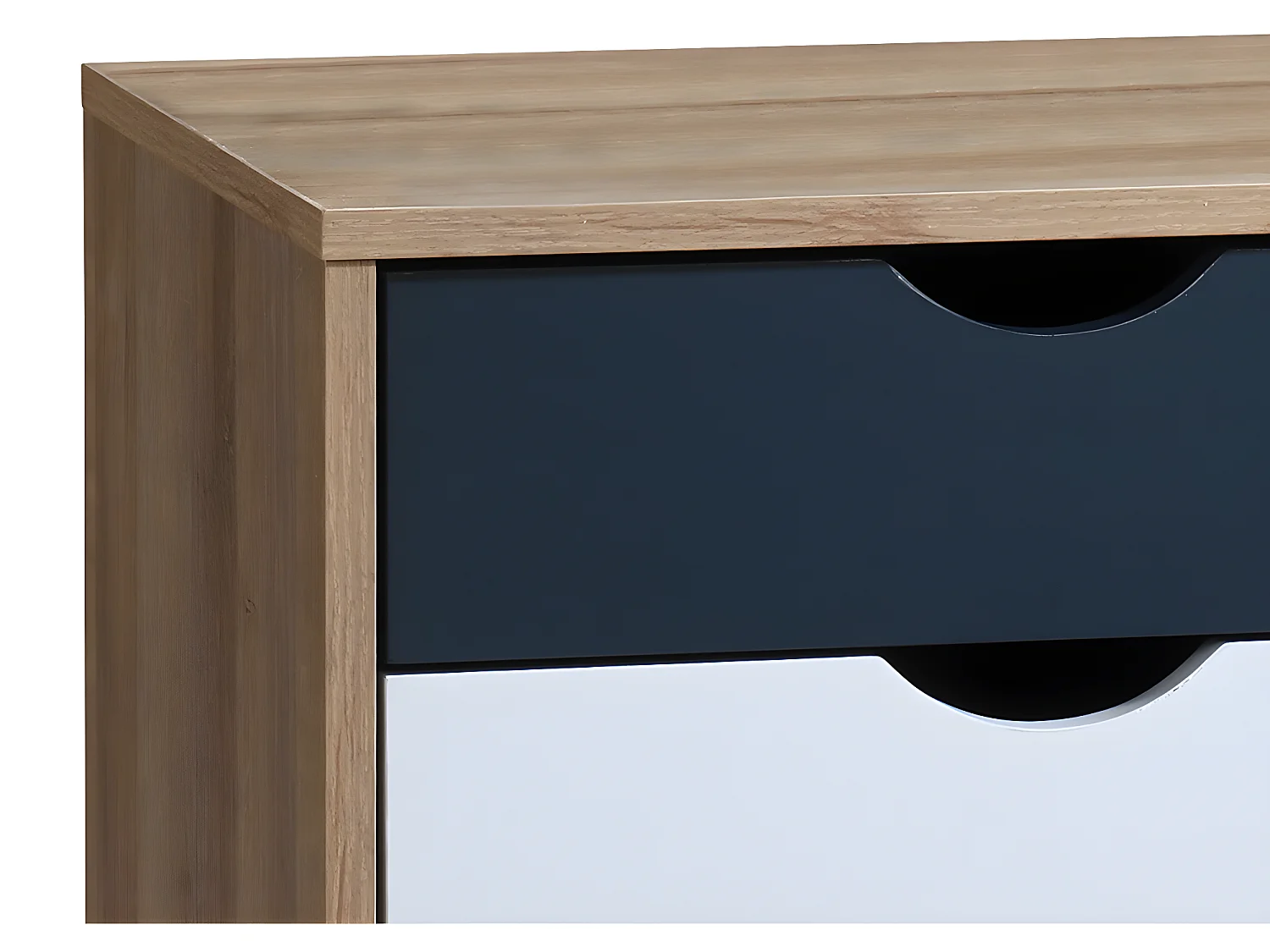 Nachttisch mit 3 Schubladen - Holzfarben, Weiß und Blau - LURVIA