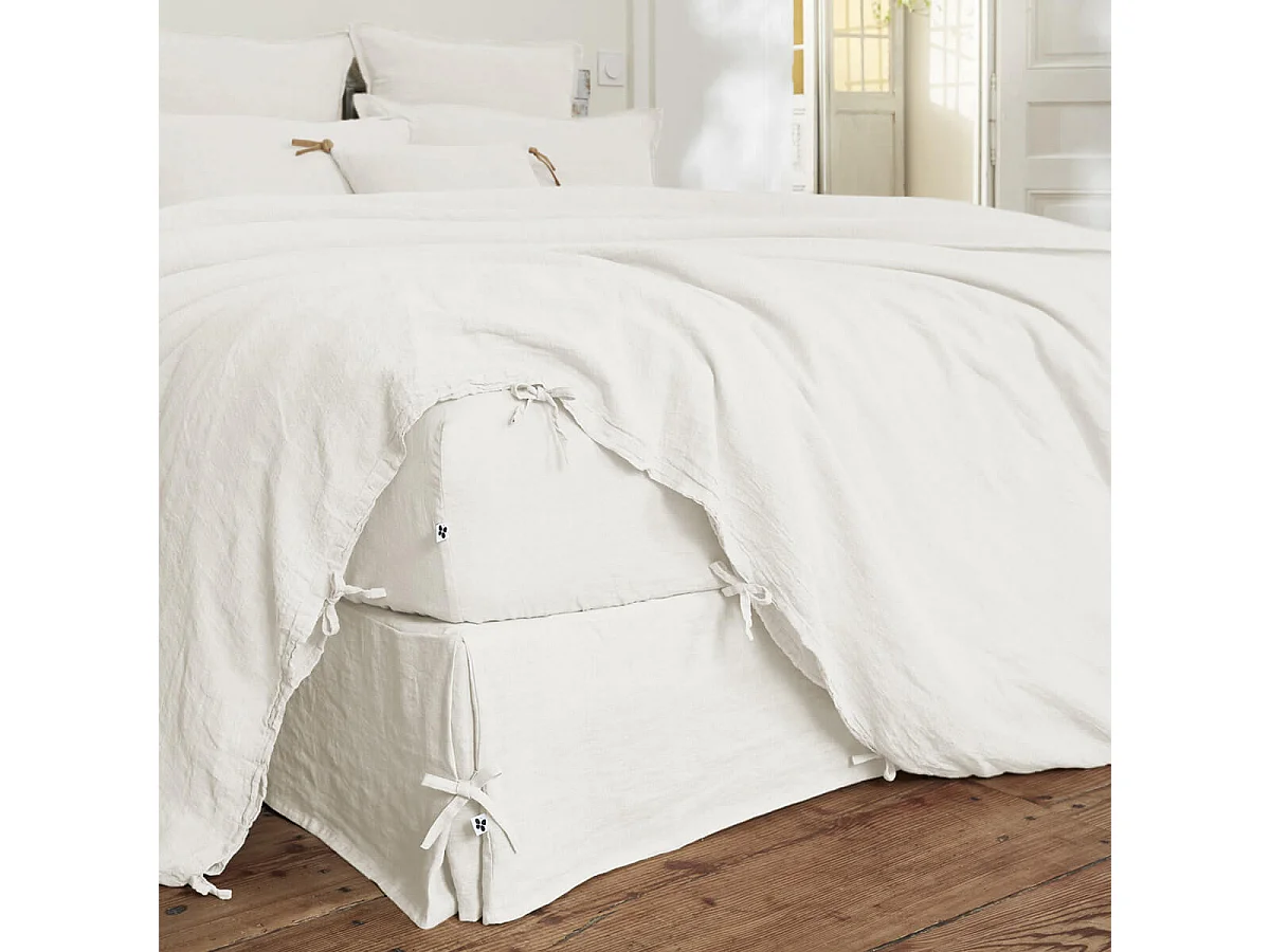 MARGAUX - Cache-Sommier 140x190cm Lin Lavé Coloris Craie