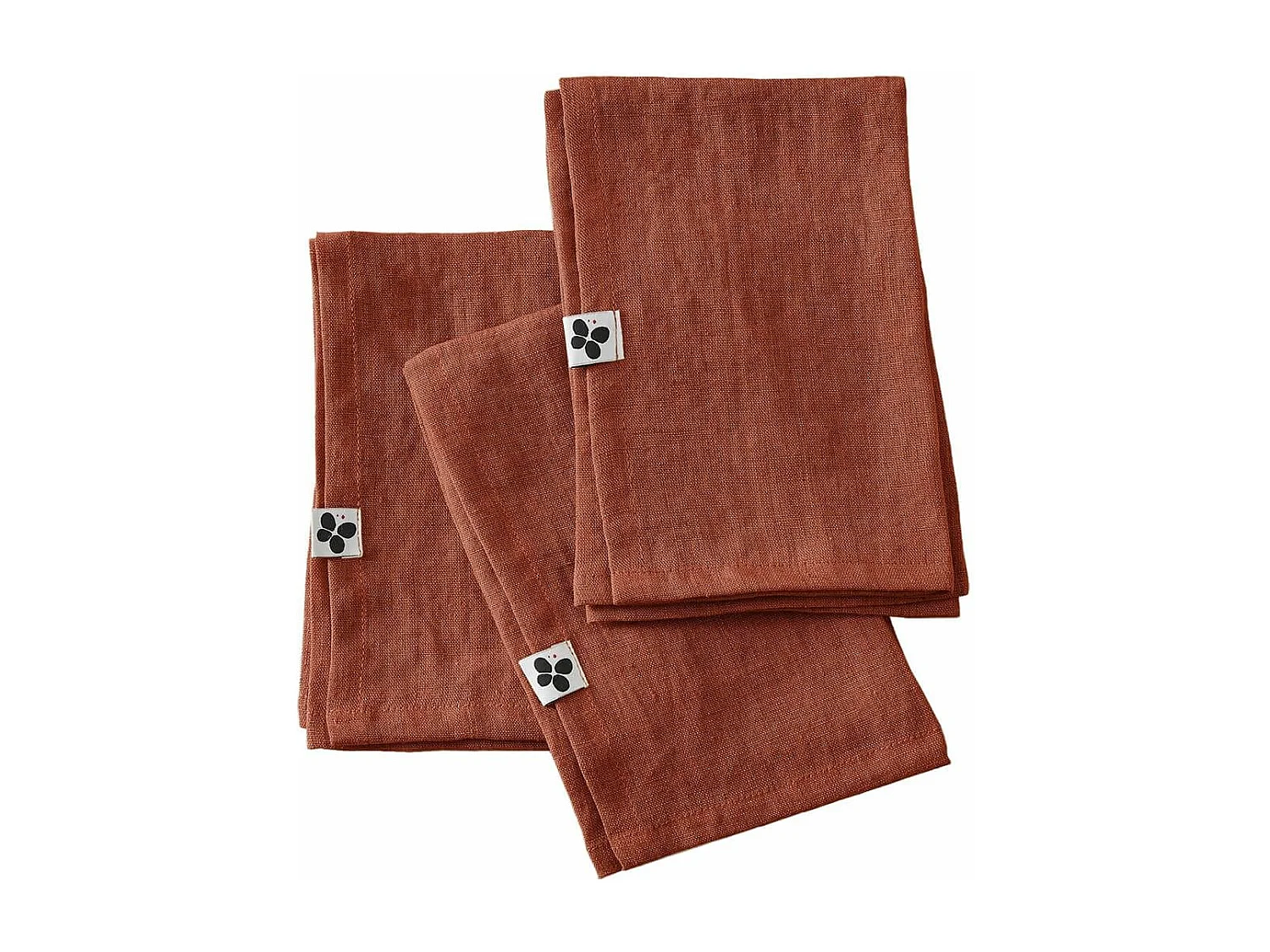 MARGAUX - Lot de 3 Serviettes 40x40cm Lin Lavé Coloris Paprika
