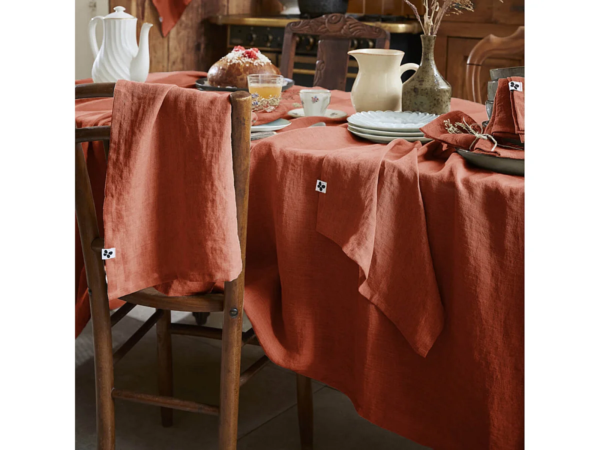 MARGAUX - Lot de 3 Serviettes 40x40cm Lin Lavé Coloris Paprika