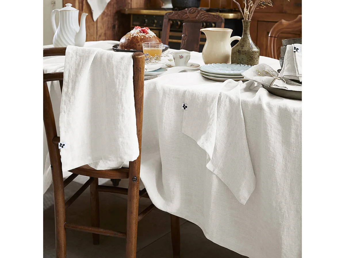 MARGAUX - Lot de 3 Serviettes 40x40cm Lin Lavé Coloris Craie