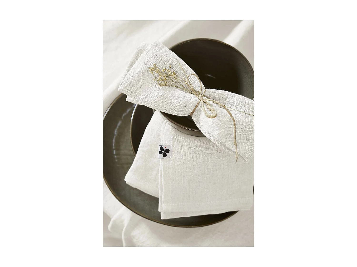 MARGAUX - Lot de 3 Serviettes 40x40cm Lin Lavé Coloris Craie