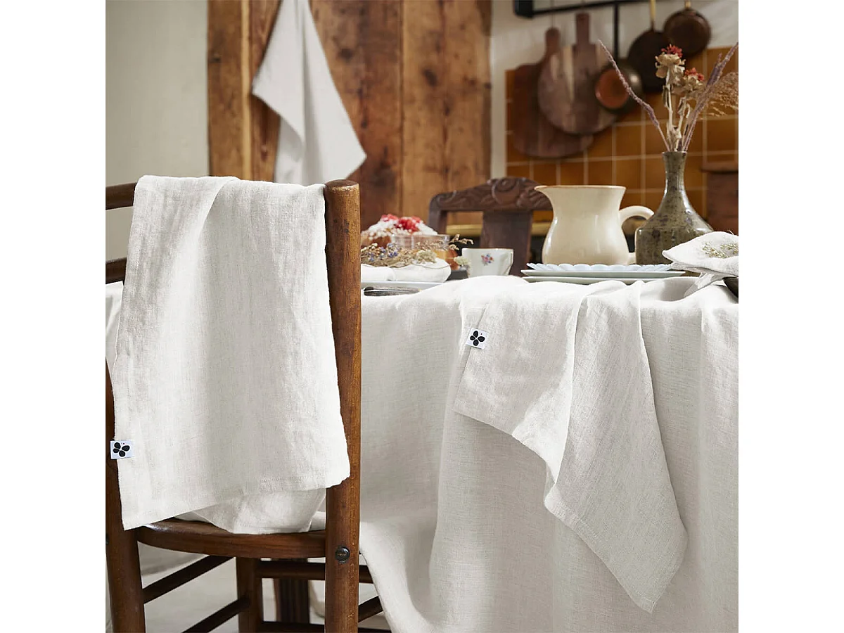 MARGAUX - Lot de 3 Serviettes 40x40cm Lin Lavé Coloris Craie