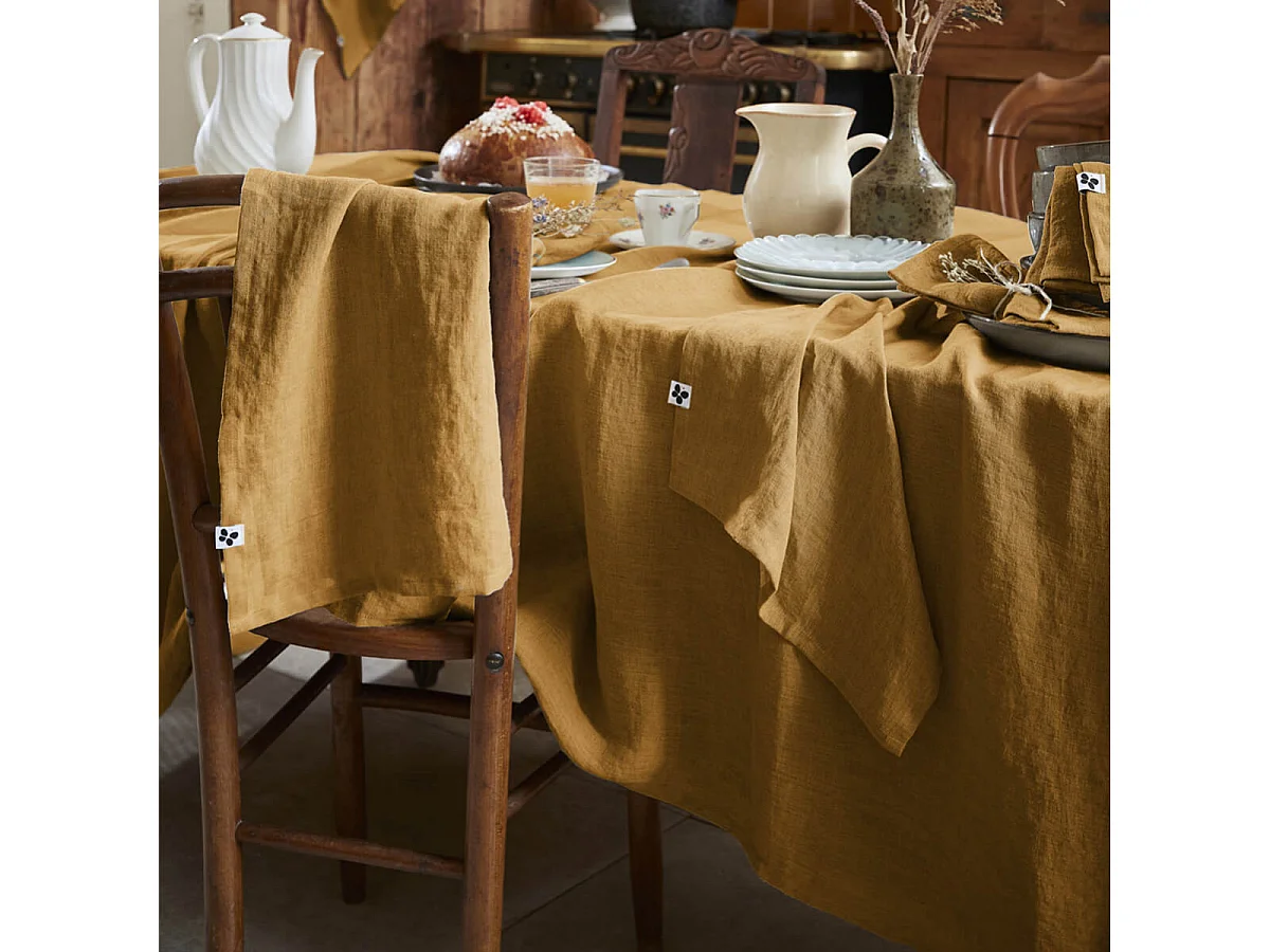 MARGAUX - Lot de 3 Serviettes 40x40cm Lin Lavé Coloris Caramel