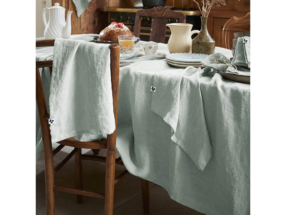 MARGAUX - Lot de 3 Serviettes 40x40cm Lin Lavé Coloris Eucalyptus