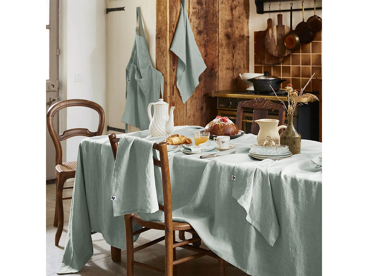 MARGAUX - Lot de 3 Serviettes 40x40cm Lin Lavé Coloris Eucalyptus