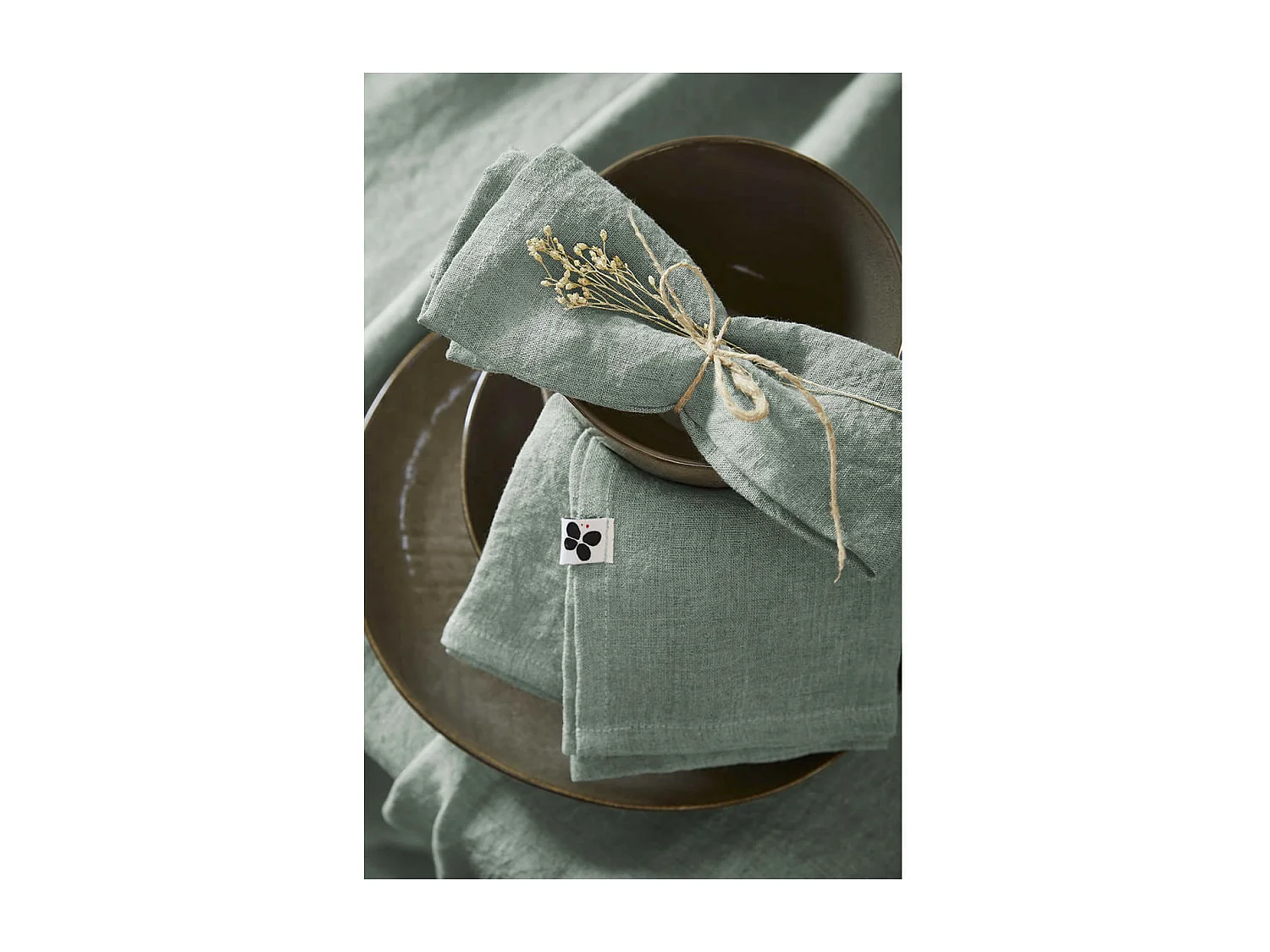 MARGAUX - Lot de 3 Serviettes 40x40cm Lin Lavé Coloris Eucalyptus