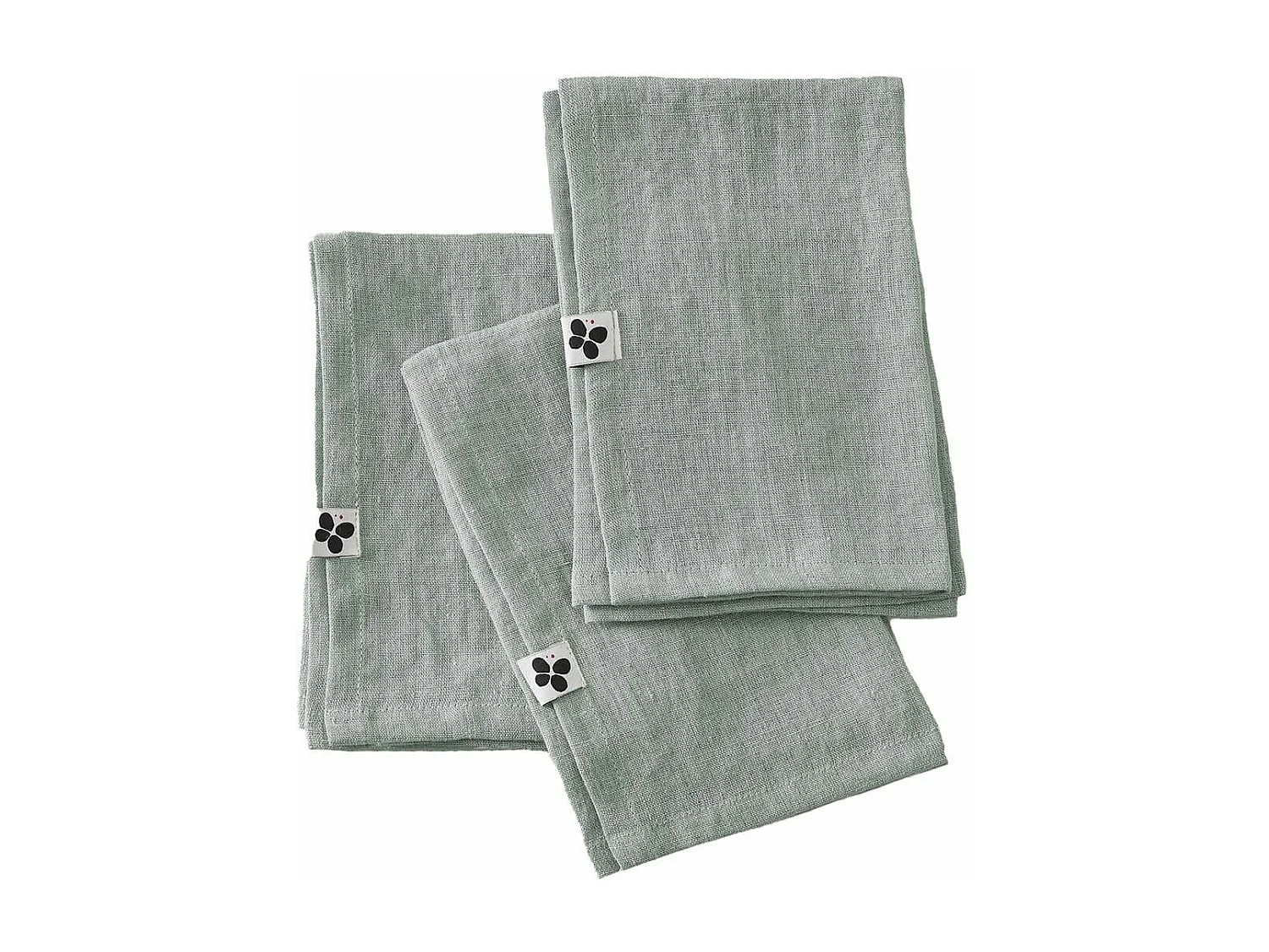 MARGAUX - Lot de 3 Serviettes 40x40cm Lin Lavé Coloris Eucalyptus