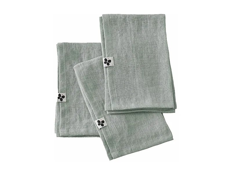 MARGAUX - Lot de 3 Serviettes 40x40cm Lin Lavé Coloris Eucalyptus
