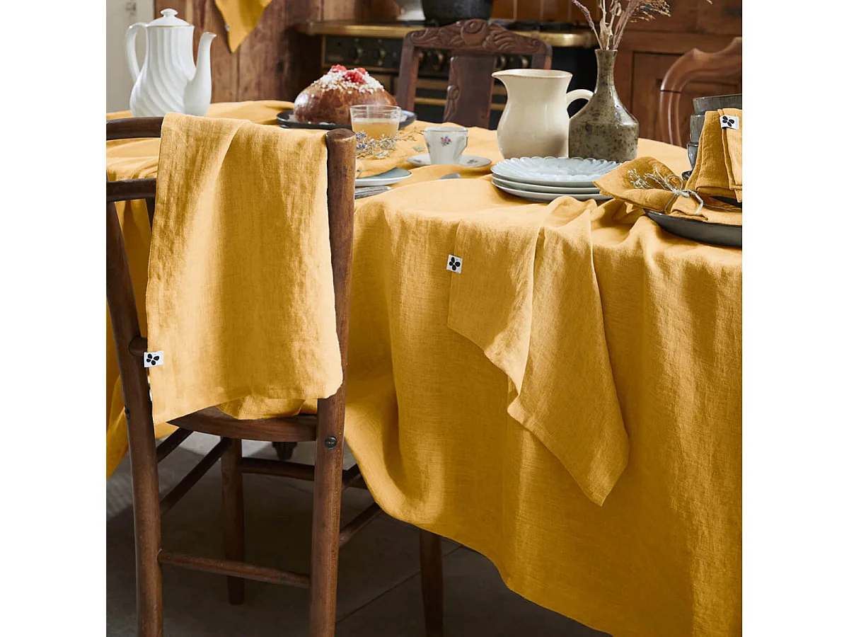 MARGAUX - Lot de 3 Serviettes 40x40cm Lin Lavé Coloris Miel