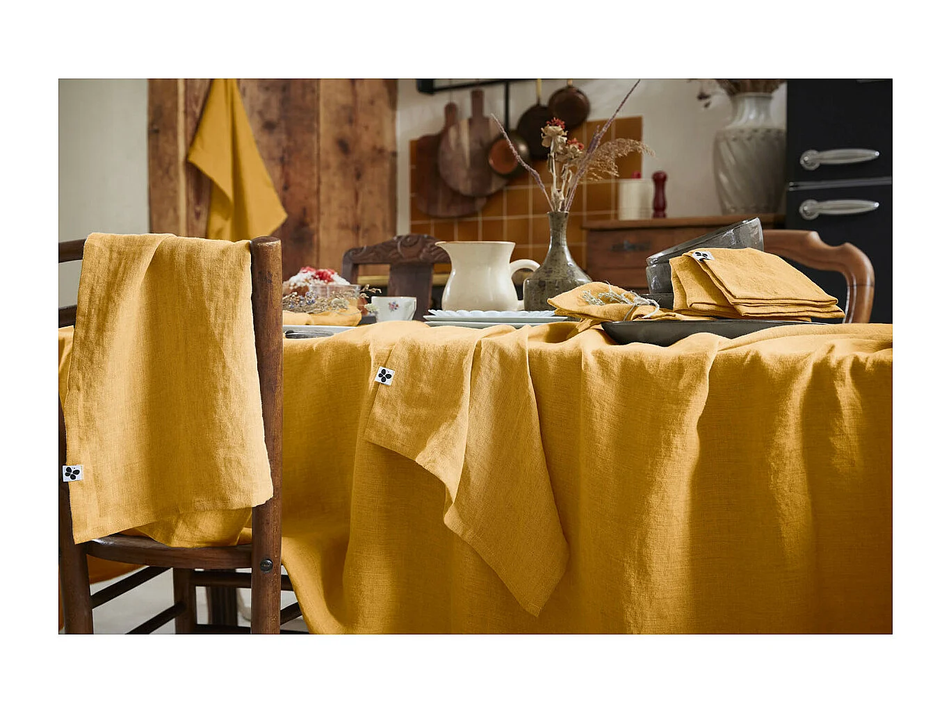 MARGAUX - Lot de 3 Serviettes 40x40cm Lin Lavé Coloris Miel