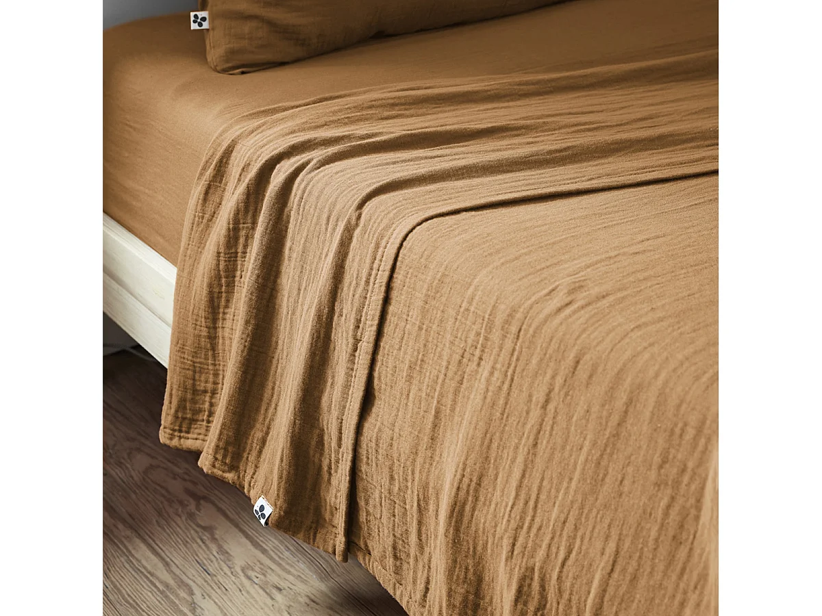 OUREA - Drap Plat 270x300cm Gaze de Coton Camel