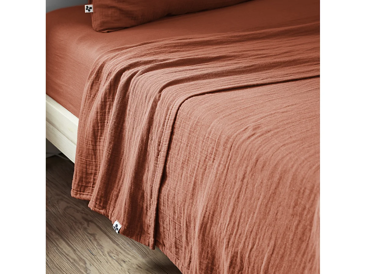OUREA - Drap Plat 270x300cm Gaze de Coton Terracotta