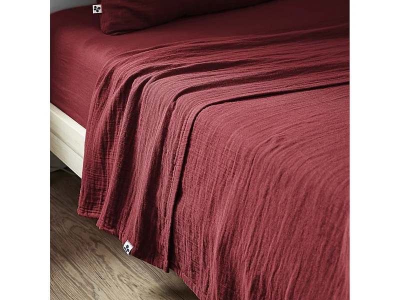 OUREA - Drap Plat 270x300cm Gaze de Coton Lie de Vin