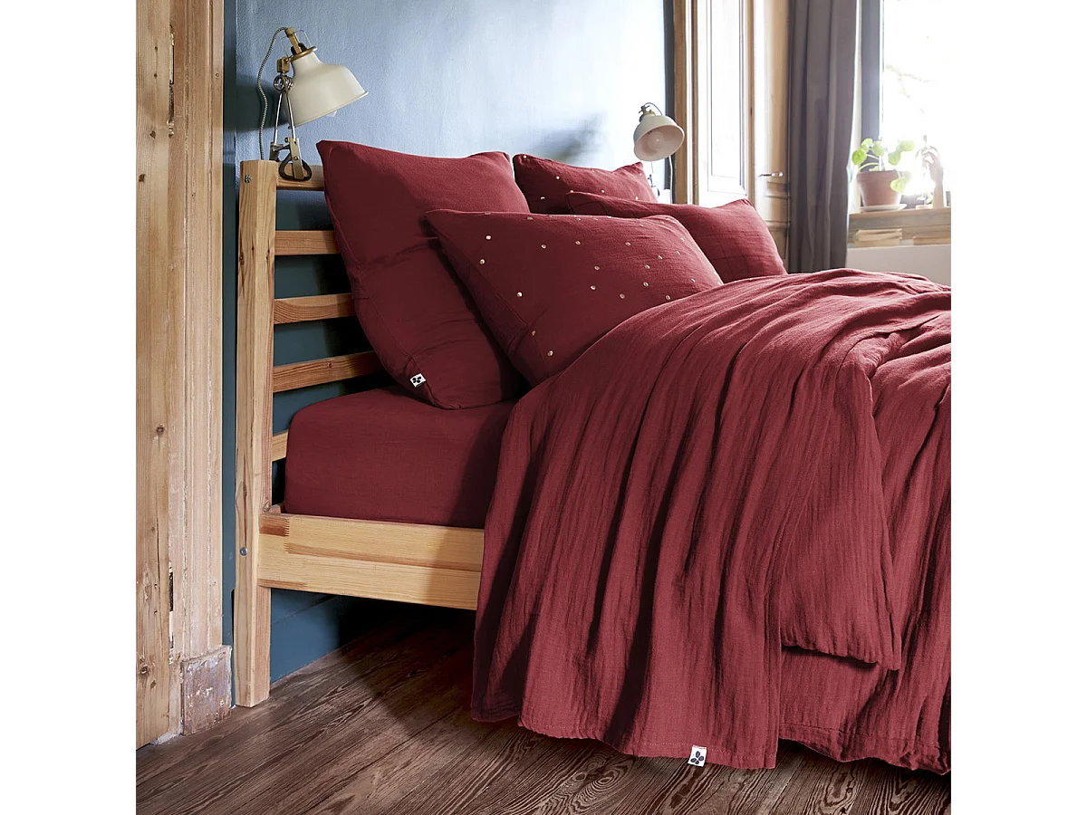 OUREA - Drap Plat 270x300cm Gaze de Coton Lie de Vin