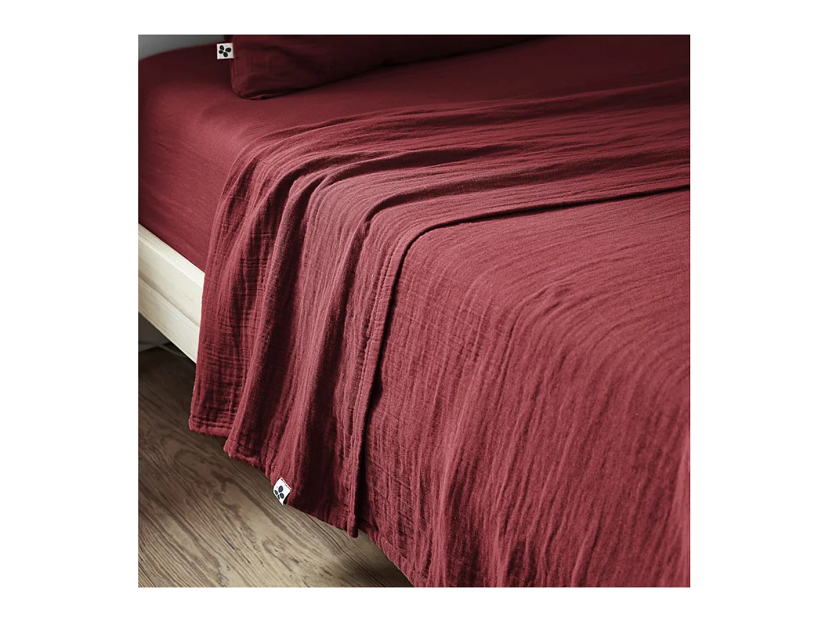 OUREA - Drap Plat 270x300cm Gaze de Coton Lie de Vin