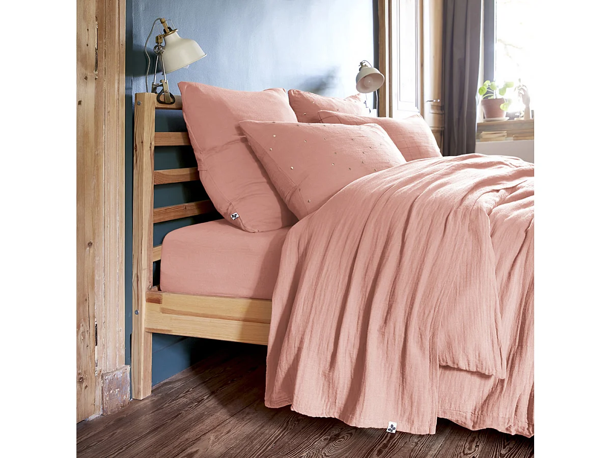 OUREA - Drap Plat 240x300cm Gaze de Coton Rose Pêche