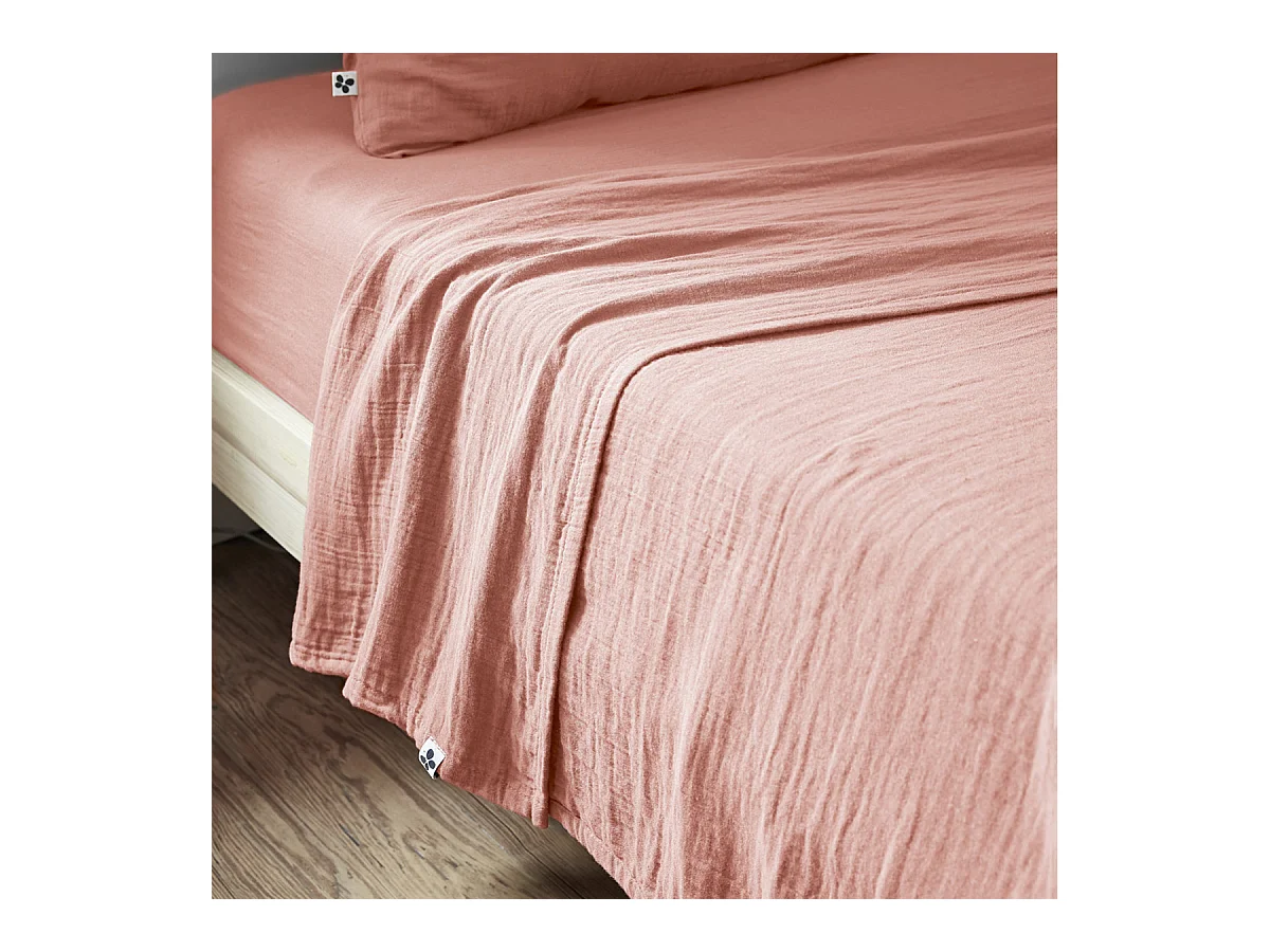 OUREA - Drap Plat 240x300cm Gaze de Coton Rose Pêche