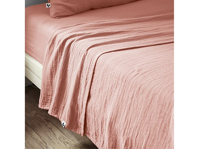OUREA - Drap Plat 240x300cm Gaze de Coton Rose Pêche