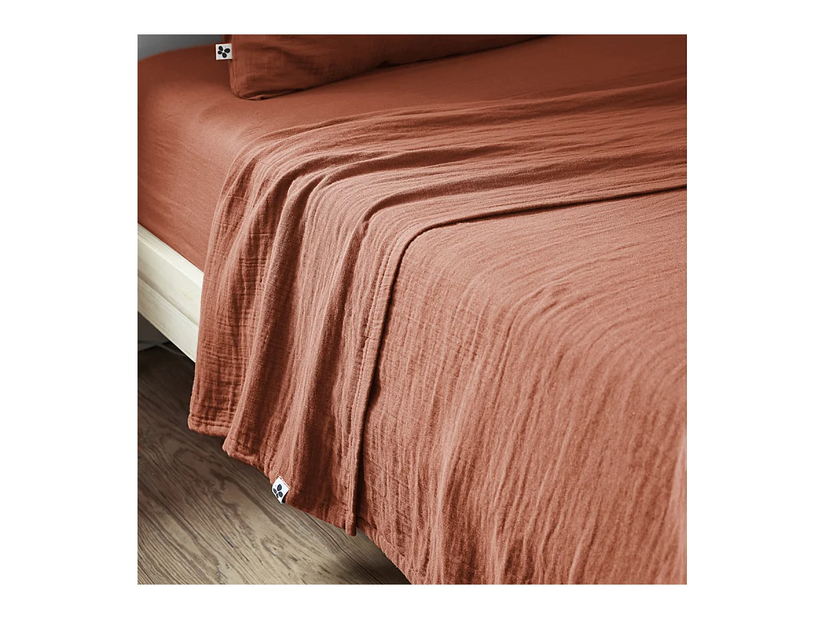 OUREA - Drap Plat 240x300cm Gaze de Coton Terracotta