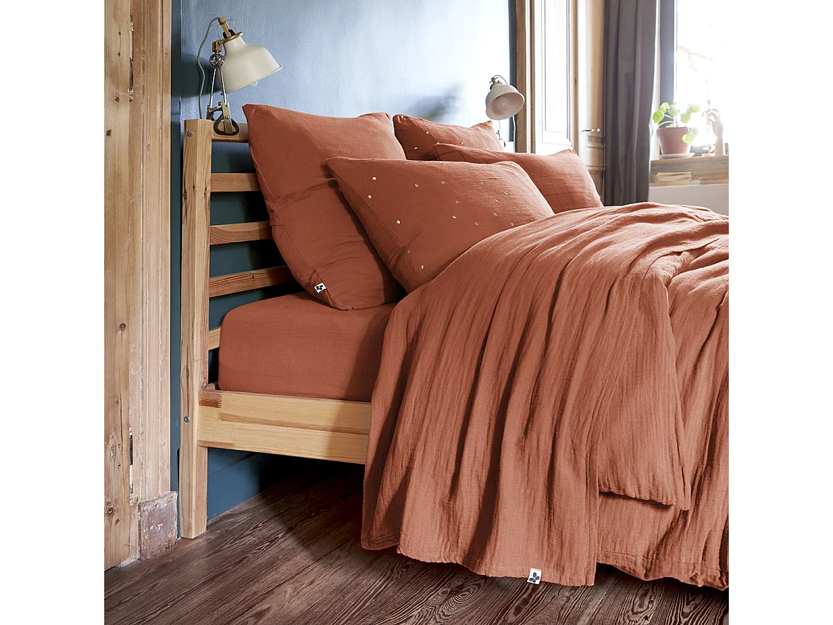 OUREA - Drap Plat 240x300cm Gaze de Coton Terracotta