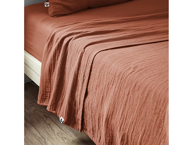 OUREA - Drap Plat 240x300cm Gaze de Coton Terracotta