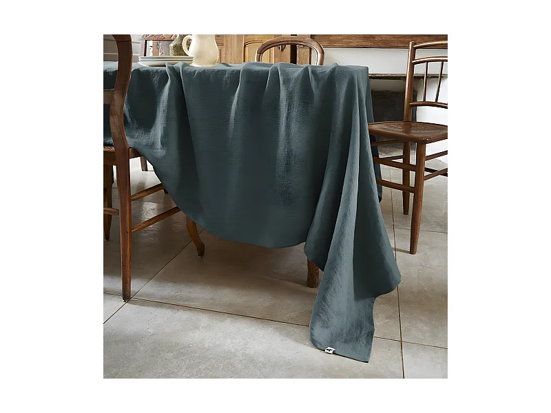 MARGAUX - Nappe Rectangulaire 170x350cm Lin Lavé Coloris Ardoise