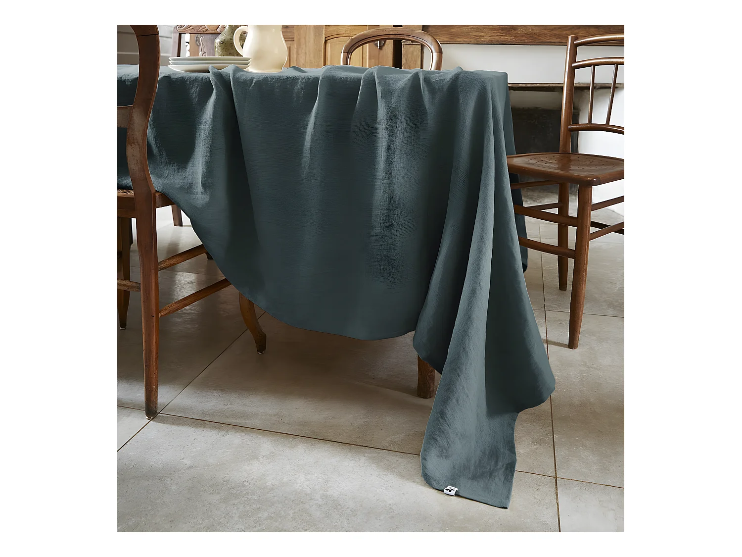 MARGAUX - Nappe Rectangulaire 170x350cm Lin Lavé Coloris Ardoise