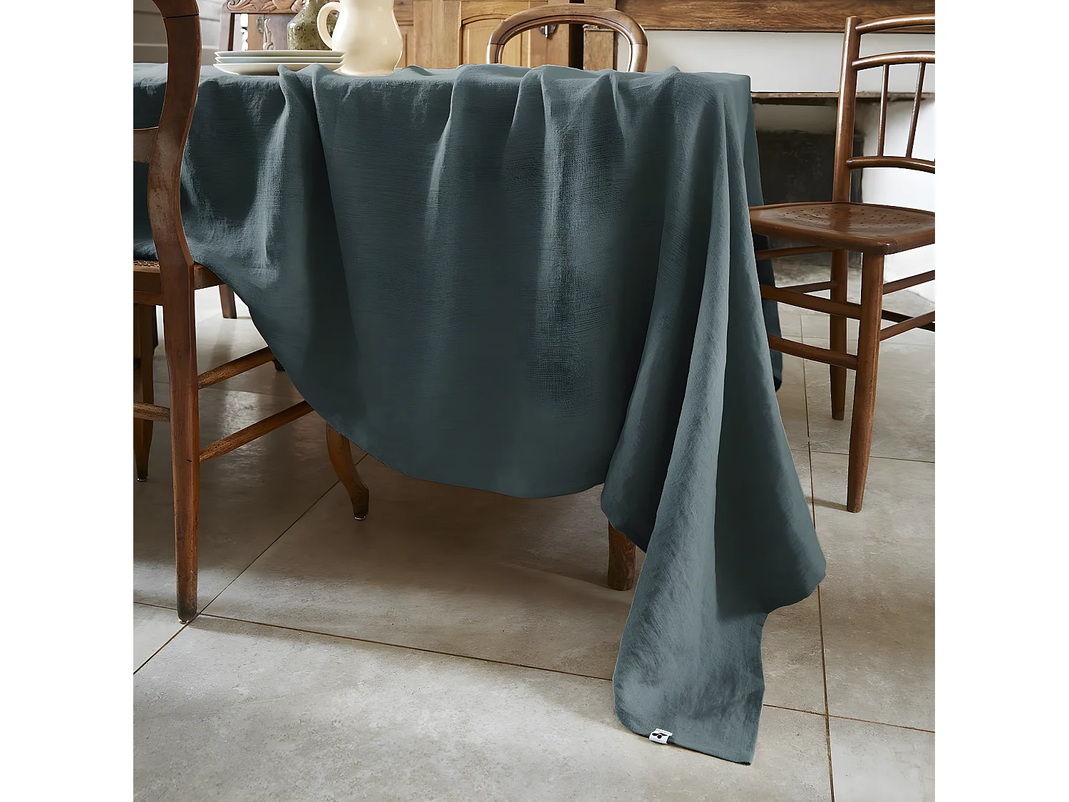 MARGAUX - Nappe Rectangulaire 170x350cm Lin Lavé Coloris Ardoise