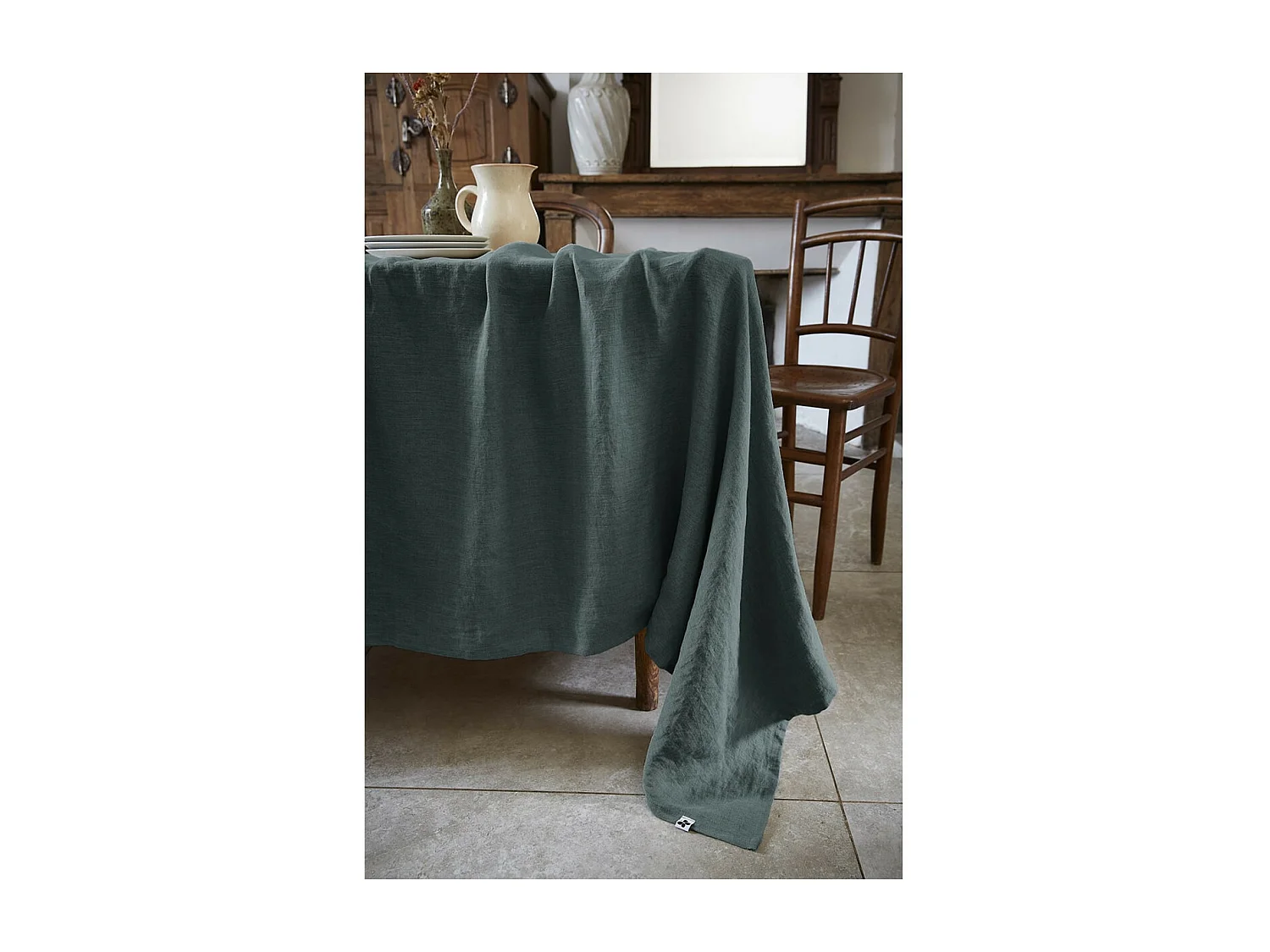 MARGAUX - Nappe Rectangulaire 170x350cm Lin Lavé Coloris Ardoise