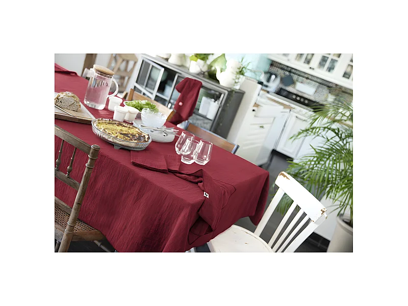 OUREA - Nappe Rectangulaire 150x250cm Gaze de Coton Lie de Vin