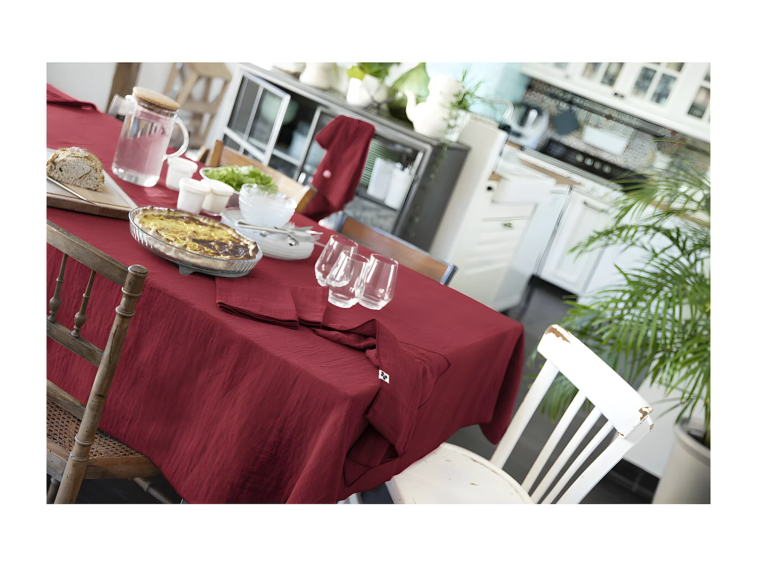 OUREA - Nappe Rectangulaire 150x250cm Gaze de Coton Lie de Vin