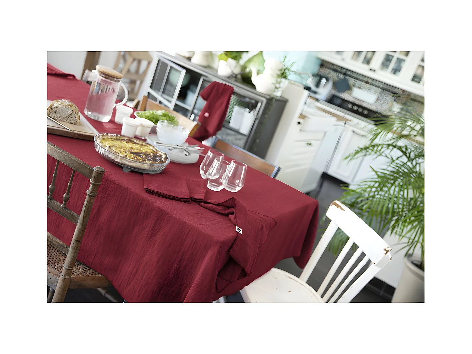 OUREA - Nappe Rectangulaire 150x250cm Gaze de Coton Lie de Vin