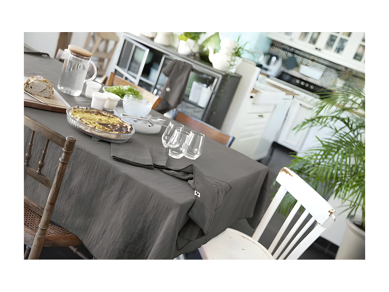 OUREA - Nappe Rectangulaire 150x350cm Gaze de Coton Granit