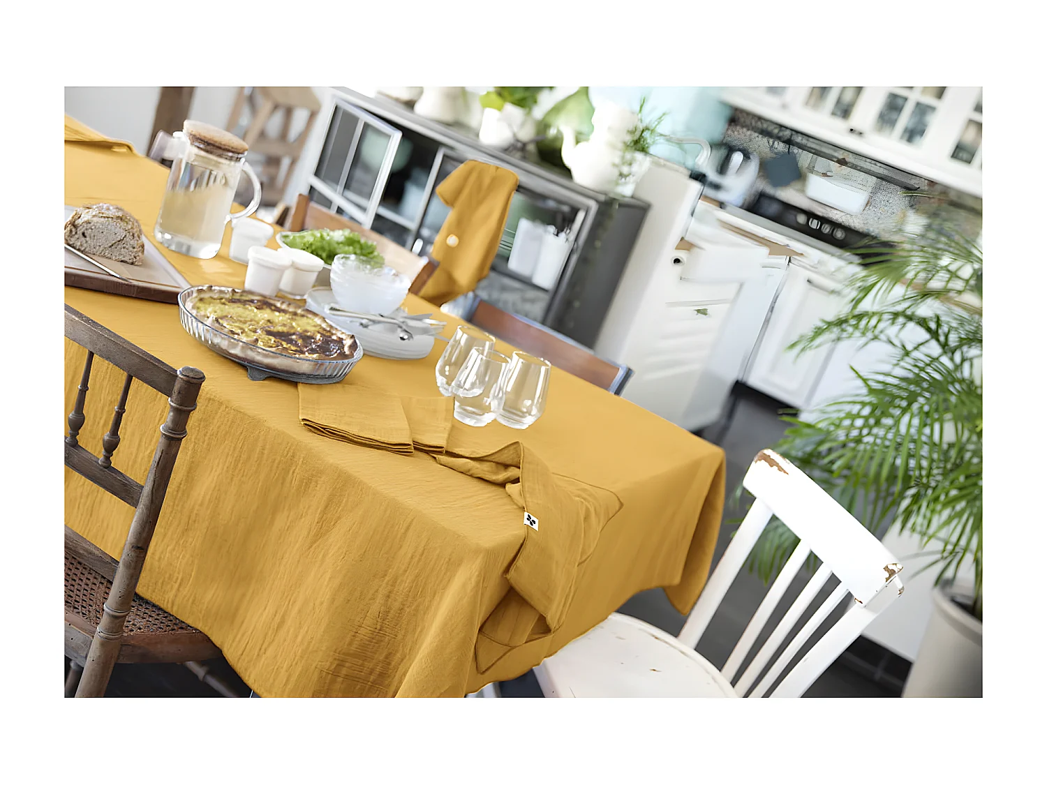 OUREA - Nappe Rectangulaire 150x350cm Gaze de Coton Safran