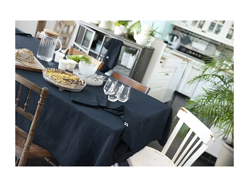 OUREA - Nappe Rectangulaire 150x350cm Gaze de Coton Minuit