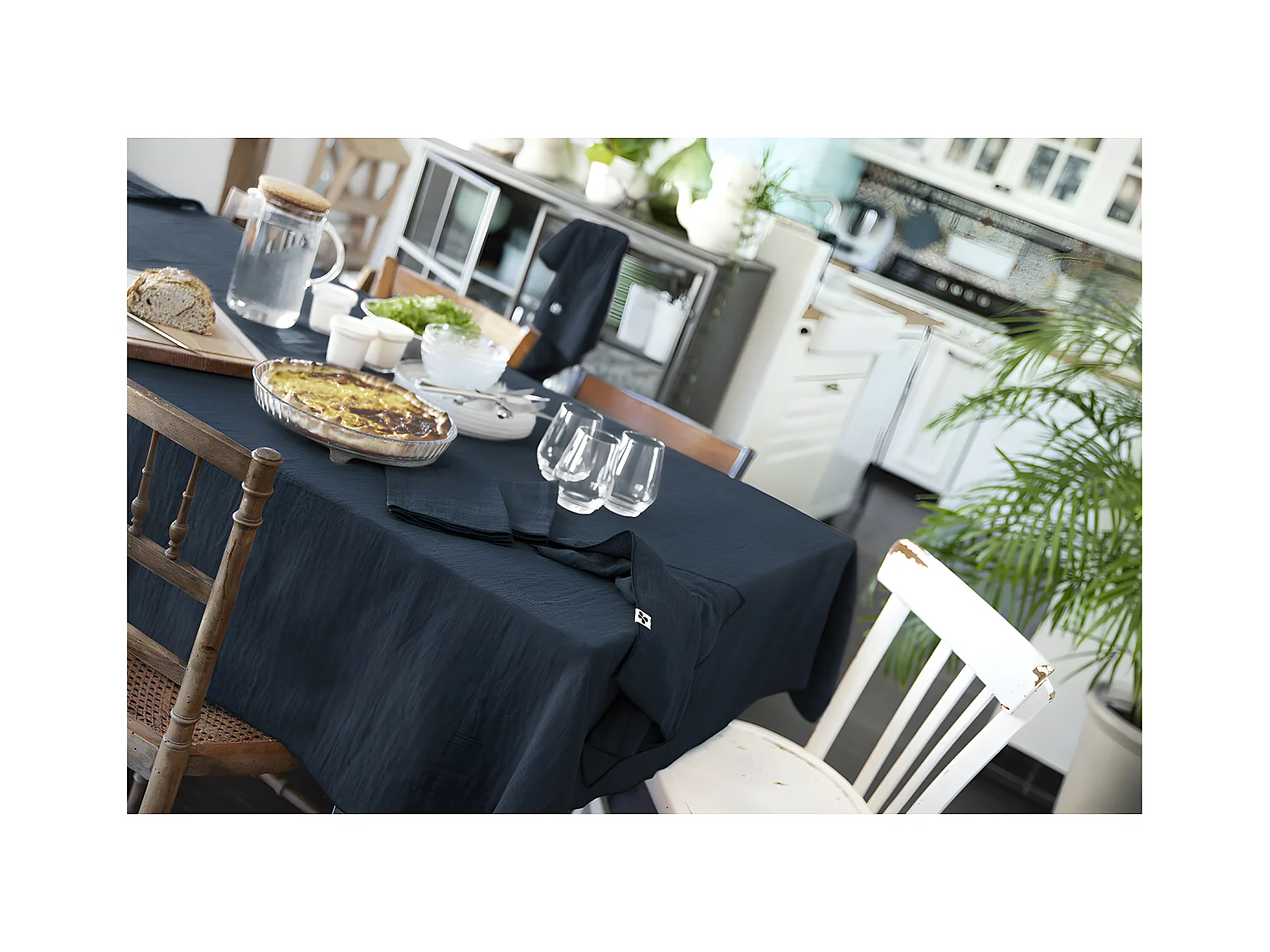 OUREA - Nappe Rectangulaire 150x350cm Gaze de Coton Minuit