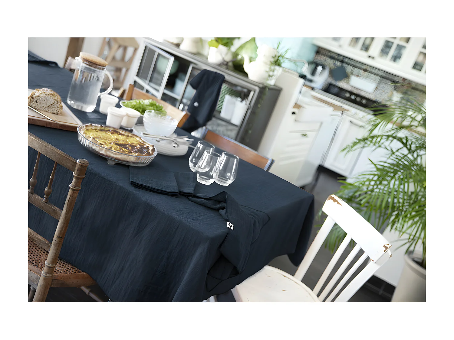 OUREA - Nappe Rectangulaire 150x350cm Gaze de Coton Minuit