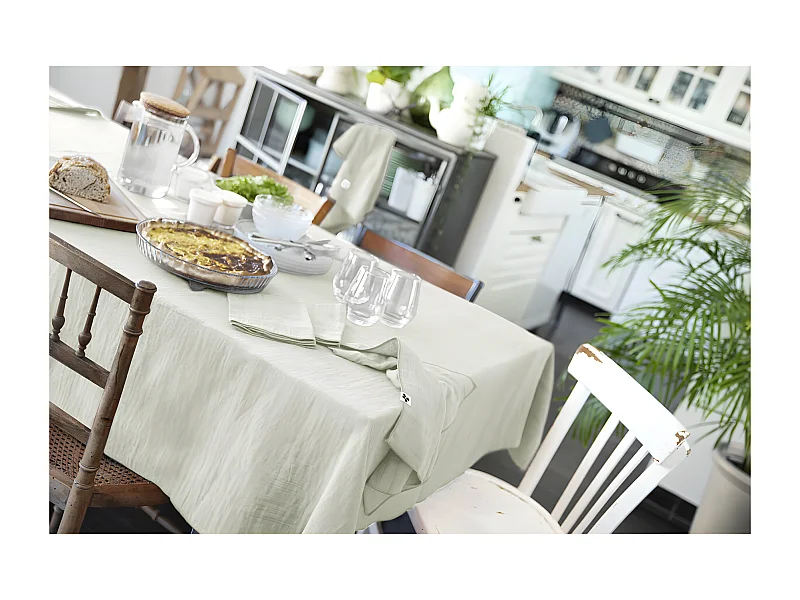 OUREA - Nappe Rectangulaire 150x350cm Gaze de Coton Vert d'Eau