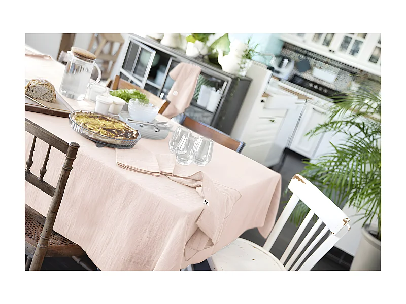 OUREA - Nappe Rectangulaire 150x350cm Gaze de Coton Guimauve