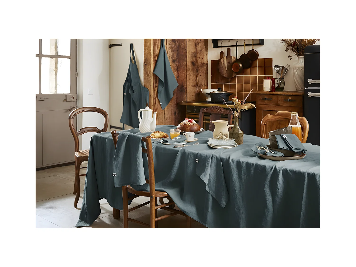 MARGAUX - Nappe Rectangulaire 170x250cm Lin Lavé Coloris Ardoise