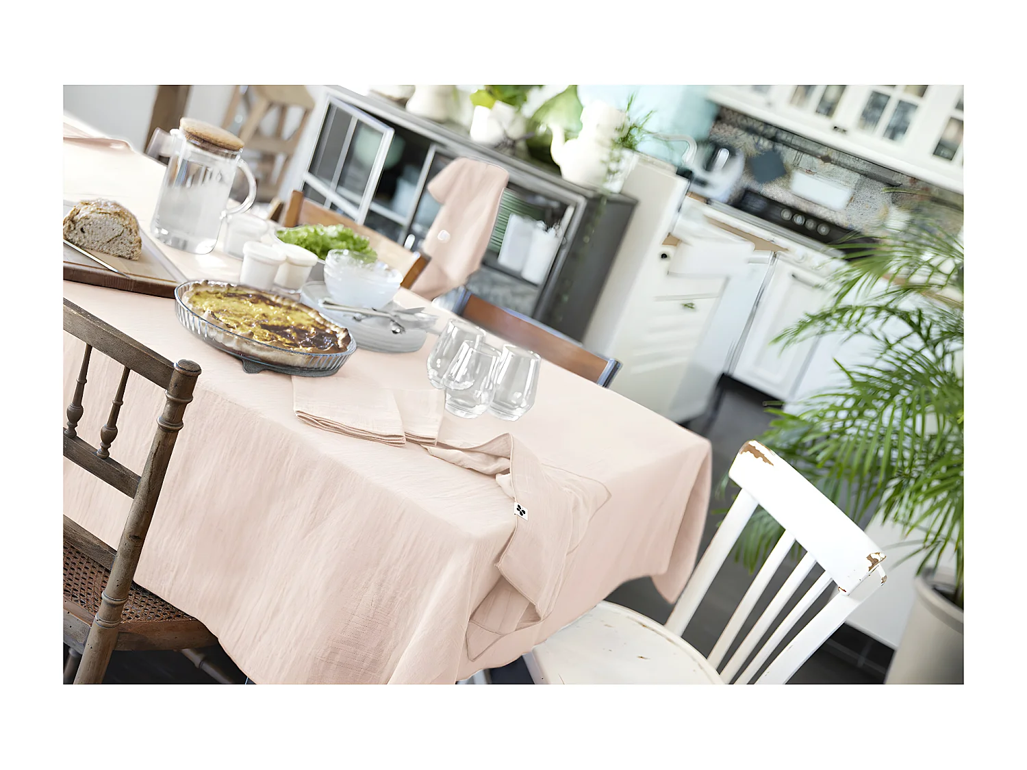 OUREA - Nappe Rectangulaire 150x250cm Gaze de Coton Guimauve